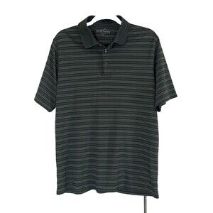 Eddie Bauer Shirt Mens L Gray Green Striped Pima Cotton Blend Classic Golf Polo